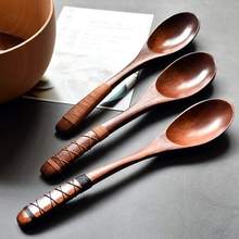 Vintage Style Kids Spoon Wooden Non-slip Long Handled Spoon Soup-Teaspoon Wood Rice Soup Dessert Spoon Tableware 2024 - buy cheap