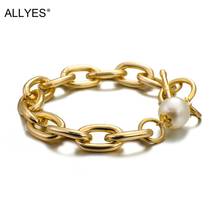 ALLYES Simple Shiny Gold Color Metal Chain Pearl Bracelet for Women Link Bracelets Bangles Hip Hop Party Jewelry Gifts 2024 - buy cheap