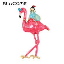 Blucome Enamel Pink Flamingo With Girls Brooch Corsage Gold Color Animal Figure Brooches For Women Kids New Year Gifts 2024 - buy cheap