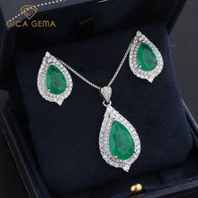 GICA GEMA Real 925 Sterling Silver Jewelry Set Emerald Earrings Green Gem Ring Pendant Three PCS Wedding Engagement Jewelry 2024 - buy cheap