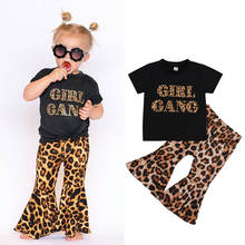FOCUSNORM 1-6Y Summer Fashion Kids Girls Clothes Sets Letter Printed Short Sleeve T Shirts Leopard Flare Pants 2024 - buy cheap