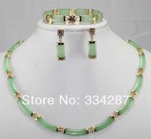 Благородный серьга с зеленым камнем браслет ожерелье набор 2024 - купить недорого