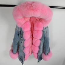 2019 зимняя куртка для женщин, пальто из натурального меха лисы, воротник с капюшоном, мех кролика Рекс, теплая парка, теплая джинсовая куртка в винтажном стиле 2024 - купить недорого
