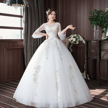 Vestido De Noiva 2022 O-neck Flare Sleeve Wedding Dress Lace Embroidery Simple Wedding Gowns Custom Made Princess Bride Dress 2024 - buy cheap