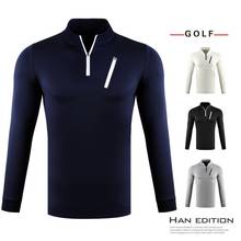 Camisa masculina de manga longa, camiseta esportiva casual, resistente ao frio, com zíper, gola macia e confortável para outono e primavera 2020 2024 - compre barato