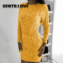 Vintage Winter Long Sleeve Sweater Elegant Knitted Pullover Warm Mini Bodycon Casual Solid Clothes High Street Sexy Dress 2024 - buy cheap