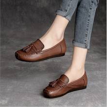 2021shoes women classic tassel overlay office lady simple solid genuine leather soft shoes loafers shoes for women 2024 - buy cheap