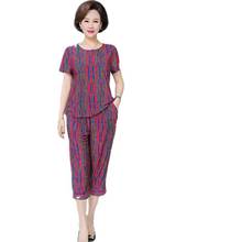 New Middle-aged Women Casual Tracksuit Plus Size 5XL Milk silk Printing Short Sleeved+7 points Pants Sportswear 2pcs Sets 444 2024 - buy cheap