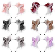 Furry Plush Foldable Wolf Cat Ears Headband Contrast Color Simutation Animal Hair Hoop Japanese Kawaii Cosplay Headpiece 2024 - buy cheap