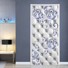 PVC Self-Adhesive Waterproof Door Sticker 3D Stereo Silver Flowers Soft Roll Mural Modern Art Door Poster 3D Bedroom Door Decal 2024 - buy cheap