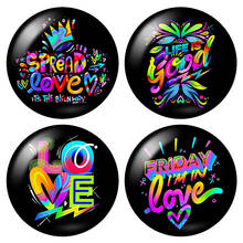 Black Colorful font Love heart letters 10pcs mixed 12mm/16mm/18mm/25mm Round photo glass cabochon demo flat back Making findings 2024 - buy cheap