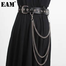 [EAM] Black Metal Chain Spliced Pu Leather Long Belt Personality Women New Fashion Tide All-match Spring Autumn 2022 1DD4848 2024 - buy cheap