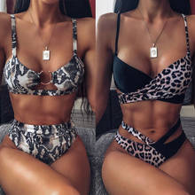 Conjunto de Bikini de cintura alta para mujer, Bañador con estampado de leopardo y serpiente, Bikini brasileño con Push-Up, ropa de baño 2021 2024 - compra barato