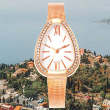 Relógios femininos elegantes ovais de cristal, pulseira pequena de malha para mulheres 2024 - compre barato
