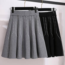 2022 Elegant Women Autumn Winter High Waist Short Knitted Pleated Skirt Slim Elastic Waist Thicken A-Line Skirts KW326 2024 - buy cheap