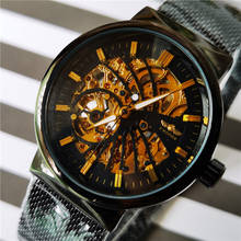 Relógio mecânico automático ultrafino winner 2020, design com estampa de pássaro dourado e pulseira de malha para homens 2024 - compre barato