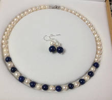 ¡Precio al por mayor 16 nuevos ^^ ^, encantador! Conjunto de collar y pendientes de lapislázuli azul y Perlas cultivadas blancas Akoya 2024 - compra barato