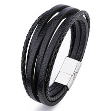 2020 novos homens pulseira multicamadas corda pulseiras de couro magnético-fecho trançado envoltório na moda pulseiras para homens presentes casal pulseras 2024 - compre barato