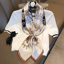 Bandana estampada feminina, envoltório grande e elegante hijab, feminino de luxo, bandana estampada em seda artificial, lenço de 90*90cm 2024 - compre barato