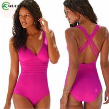 Bañador Monokini con cuello de pico profundo para mujer, traje de baño de talla grande con Espalda descubierta, traje de baño Sexy de una pieza, ropa de playa cruzada sin espalda XXL 2020 2024 - compra barato