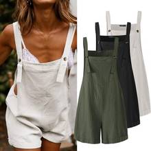 Macacão feminino sem mangas bolso cor sólida ajustável botões suspender macacão playsuit para o verão 2024 - compre barato