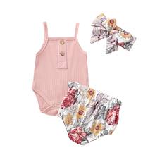 3 PCS Baby Girls Summer Clothes Sets Sleeveless Knitted Bodysuits Top +Floral Print Shorts+Bow Headband Set 0-24M 2024 - buy cheap