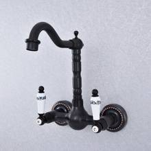 Oil Rubbed Bronze Bathroom Basin Swivel Spout Faucet Wall Mounted Dual Ceramic Handles Vessel Sink Mixer Taps zsf713 2024 - buy cheap