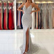 Pink Mermaid V-Neck Sexy Evening Dress 2021 Diamond Beading Sleeveless Sparkle Formal Dress Serene Hill LA70564 2024 - buy cheap