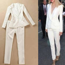 White suit Commuting Fashion Women 2 Pieces Set Womens Business Suits Pants Suit FormalOLBusiness Suit Long Sleeve Trouser Suit 2024 - buy cheap