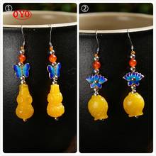 S925 silver amber chicken butter yellow beeswax gourd fish earrings 2024 - buy cheap