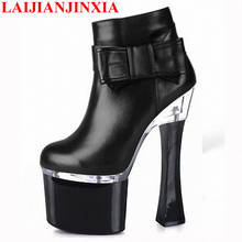 LAIJIANJINXIA новые женские сексуальные вечерние королевские женские сапоги сексуальные 18 см туфли на высоком квадратном каблуке на платформе Ботильоны 2024 - купить недорого