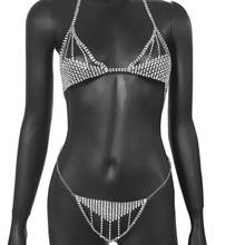 Conjunto de Bikini Sexy de lujo con diamantes de imitación para mujer, sujetador y Tanga de cadena con arnés para el cuerpo, ropa interior de cristal ostentoso, bragas, joyería corporal 2024 - compra barato