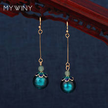 MYWINY New copper long pin fashion jewelry color glazed earrings , Chinese wind enamel flowers ethnic earrings 2024 - buy cheap