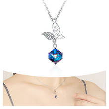 Colgante cuadrado de cristal azul Aurora para mujer, accesorios de Gargantilla, collar de mariposa linda, joyería chapada en plata 2024 - compra barato