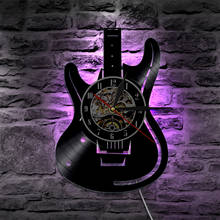 Reloj de pared de guitarra con temática Musical, reloj de pared LED con disco de vinilo operado por batería, diseño moderno, decoración del hogar, instrumentos musicales, regalo 2024 - compra barato