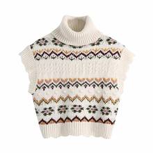 2021 Spring Autumn Flower Knitted Sweater Vest Women's Oversize Turtleneck  sleeveless Pullover Sweater Female 2024 - buy cheap