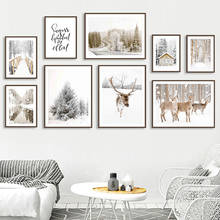 Deer Snow Lake Pine Tree Forest House Road Wall Art Canvas Painting Nordic Posters And Prints Wall Pictures For Livig Room Decor 2024 - buy cheap