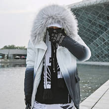 2021 Winter Warm Gradient Parkas Men Women Streetwear Thick Jackets Coat Fashion Harajuku Hoody Fur Collar Coats 2024 - купить недорого