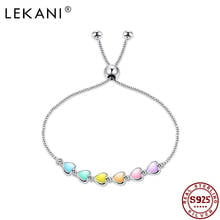 LEKANI Genuine 925 Sterling Silver Rainbow Color Enamel Heart Charm Bracelet For Women Box Chain Bracelets Anti-allergy Jewelry 2024 - buy cheap