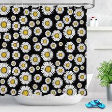 White Daisies Flower Shower Curtains Bathroom Curtain Waterproof Polyester Fabric Floral Black Bath Curtain Set with Hooks 2024 - buy cheap