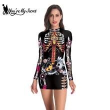 [You are my secret] vestidos femininos vintage de steampunk, vestido curto de manga comprida com esqueleto e caveira, moda 2021 2024 - compre barato