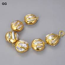 GuaiGuai-pulsera de perlas naturales, Color amarillo, dorado, plateado, Blanco Keshi de 8,5 pulgadas 2024 - compra barato