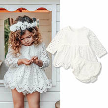 Pudcoco US Stock New Fashion Sweet Newborn Baby Girl Kids Clothes Set Lace Long Sleeve Top Dress Shorts Clothes 0-24M 2024 - buy cheap
