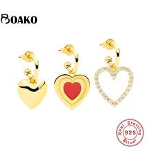 BOAKO 925 Sterling Silver Drop Earring For Women Red Drop Oil Heart Pendientes Piercing Ohrringe Dangle Earing Fine Jewelry CZ 2024 - buy cheap