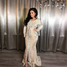 Elegant Beige Velour Embroidery Moroccan Kaftan Evening Dresses Long Sleeve Mermaid Muslim Dubai Arabic Special Occasion Dress 2024 - buy cheap