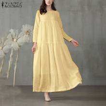 2021 Autumn Long Sleeve Sundress ZANZEA Casual Long Maxi Dress Women Vintage Solid O Neck Vestidos Kaftan Female Robe  2024 - buy cheap