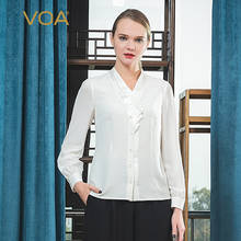 VOA Silk 34m/m White Heavy Dark Jacquard Stitching guo yi-V-neck Long-Sleeve Folds Loose Shirt Female B9396 2024 - buy cheap