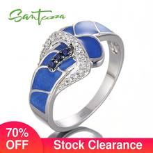 SANTUZZA Pure 925 Sterling Silver Ring for Women Created Blue Sapphire CZ HANDMADE Enamel Belt  Fashion Jewelry 2024 - buy cheap