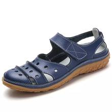 Sandálias femininas de verão couro saco cabeça oco sapatos casuais fundo macio antiderrapante confortável multicolorido tamanho grande 35-42 2024 - compre barato