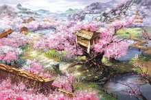 Scenic cherry blossom villa Cross Stitch Kit Crafts 14CT Unprinted For Embroidered Handmade Art Oil Painting Wall Home Decor 2024 - buy cheap